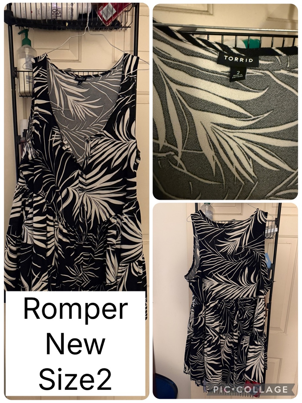 torrid Black & White Palm-Print Tank Romper